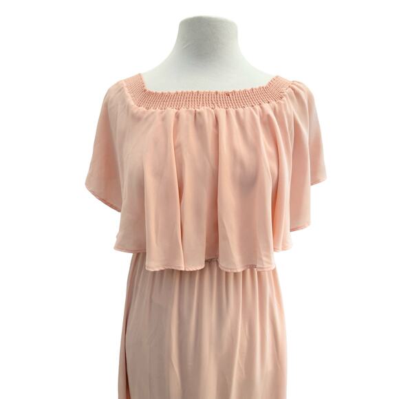 Show Me Your Mumu Hacienda Maxi Dress Frosty Pink Crisp XS Off Shoulder Feminine - Picture 3 of 10